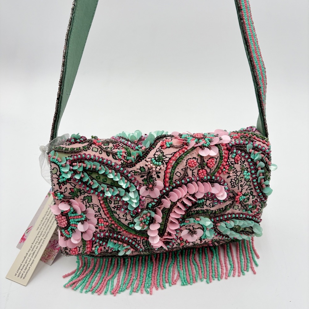Made in India Hand Beaded Paisley Bag Floral Sequin Embellished Boho  Purse - Picture 2 of 8